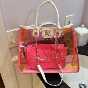 NWOT PVC Juicy Couture Pink and Gold Tote with Chain Detail